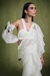 Pankaj & Nidhi_Ivory Bustier Tulle Pearlesque Border Pre-draped Ruffled With  _Online_at_Aza_Fashions