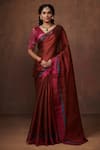 Buy_Dressfolk_Maroon Tissue Zari Maitri Border Handwoven Saree With Unstitched Blouse Fabric _at_Aza_Fashions