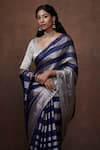 Dressfolk_Blue Tissue Awning Striped Husna Handwoven Saree With Unstitched Blouse Fabric _at_Aza_Fashions