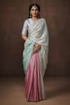 Buy_Dressfolk_Pink Tissue Color Block Ashwini Handwoven Saree With Unstitched Blouse Fabric _at_Aza_Fashions