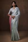 Dressfolk_Pink Tissue Color Block Ashwini Handwoven Saree With Unstitched Blouse Fabric _at_Aza_Fashions