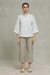 Naintara Bajaj_Blue Linen Plain Collar Windy Bell Sleeve Shirt_Online_at_Aza_Fashions