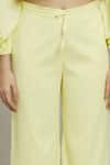 Naintara Bajaj_Yellow Organic Cotton Voile Woven Stripe Pattern Blair Ballon Top And Pant Set_Online_at_Aza_Fashions