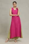 Buy_Khwaab by Sanjana Lakhani_Fuchsia Cotton Linen V Neck Hannah Straight Kurta And Palazzo Set _Online_at_Aza_Fashions