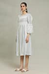 Buy_Samyukta Singhania_Blue Cotton Embroidery Boat Neck Alice Stripe Print Dress _Online_at_Aza_Fashions