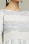 Samyukta Singhania_Blue Cotton Embroidery Boat Neck Alice Stripe Print Dress _at_Aza_Fashions