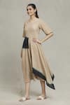 Buy_Naintara Bajaj_Beige Cotton Linen Tie Dye Round Cupro Pattern Dress_Online_at_Aza_Fashions