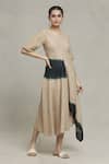 Shop_Naintara Bajaj_Beige Cotton Linen Tie Dye Round Cupro Pattern Dress_Online_at_Aza_Fashions