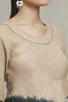 Naintara Bajaj_Beige Cotton Linen Tie Dye Round Cupro Pattern Dress_at_Aza_Fashions