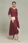Buy Naintara Bajaj Maroon Cotton, Linen Round Neck Cupro Tie Dye Dress at Aza Fashions Buy_Naintara Bajaj_Maroon Cotton, Linen Round Neck Cupro Tie Dye Dress _at_Aza_Fashions