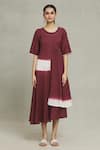 Naintara Bajaj Maroon Cotton, Linen Round Neck Cupro Tie Dye Dress Online at Aza Fashions Naintara Bajaj_Maroon Cotton, Linen Round Neck Cupro Tie Dye Dress _Online_at_Aza_Fashions