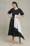 Buy_Samyukta Singhania_Black Cotton, Linen Round Neck Cupro Dress _at_Aza_Fashions
