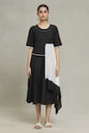 Samyukta Singhania_Black Cotton, Linen Round Neck Cupro Dress _Online_at_Aza_Fashions