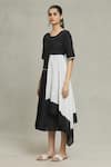 Buy_Samyukta Singhania_Black Cotton, Linen Round Neck Cupro Dress _Online_at_Aza_Fashions