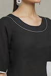 Samyukta Singhania_Black Cotton, Linen Round Neck Cupro Dress _at_Aza_Fashions
