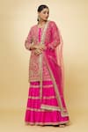 Buy_Priyaa_Pink Chanderi Hand Embroidered Zari Round Kurta Sharara Set  _at_Aza_Fashions