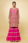 Priyaa_Pink Chanderi Hand Embroidered Zari Round Kurta Sharara Set  _Online_at_Aza_Fashions