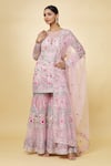 Buy_Priyaa_Pink Chanderi Hand Embroidered Mirror Boat Neck Kurta Sharara Set  _at_Aza_Fashions