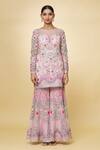 Priyaa_Pink Chanderi Hand Embroidered Mirror Boat Neck Kurta Sharara Set  _Online_at_Aza_Fashions