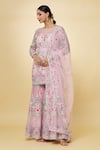 Buy_Priyaa_Pink Chanderi Hand Embroidered Mirror Boat Neck Kurta Sharara Set  _Online_at_Aza_Fashions