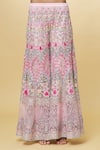 Priyaa_Pink Chanderi Hand Embroidered Mirror Boat Neck Kurta Sharara Set  _at_Aza_Fashions