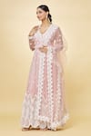 Buy_Priyaa_Pink Georgette Hand Embroidered Beads Round Anarkali Trouser Set  _at_Aza_Fashions