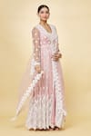 Buy_Priyaa_Pink Georgette Hand Embroidered Beads Round Anarkali Trouser Set  _Online_at_Aza_Fashions