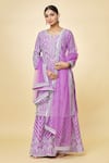 Buy_Priyaa_Purple Chanderi Hand Embroidered Zari Notched Kurta Sharara Set _Online_at_Aza_Fashions