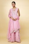 Buy_Priyaa_Pink Chanderi Hand Embroidered Floral Round Kurta Sharara Set  _at_Aza_Fashions