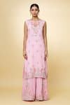 Priyaa_Pink Chanderi Hand Embroidered Floral Round Kurta Sharara Set  _Online_at_Aza_Fashions