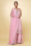 Buy_Priyaa_Pink Chanderi Hand Embroidered Floral Round Kurta Sharara Set  _Online_at_Aza_Fashions