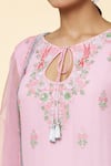 Shop_Priyaa_Pink Chanderi Hand Embroidered Floral Round Kurta Sharara Set  _Online_at_Aza_Fashions