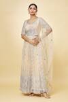 Buy_Priyaa_Beige Georgette Hand Embroidered Mirror Leaf And Thread Anarkali Set  _at_Aza_Fashions