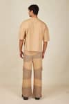 Shop_BANANA labs_Beige Cotton Knit Printed Wave Stripe Hand Block Big T-shirt And Pant Set _at_Aza_Fashions