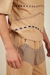 Shop_BANANA labs_Beige Cotton Knit Printed Wave Stripe Hand Block Big T-shirt And Pant Set _Online_at_Aza_Fashions