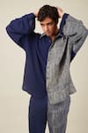 BANANA labs_Blue Cotton Printed Stripe Hand Block Crinkled Shirt And Pant Set _Online_at_Aza_Fashions