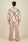 Shop_BANANA labs_Beige Chambray Printed Stripe Hand Block Crossroads Jacket And Pant Set _at_Aza_Fashions