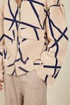 BANANA labs_Beige Chambray Printed Stripe Hand Block Crossroads Jacket _at_Aza_Fashions