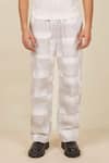 BANANA labs_Ivory Pant Denim Printed Graded Checkered Hand Block And T-shirt Set _Online_at_Aza_Fashions