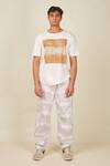 Shop_BANANA labs_White Pant Denim Printed Mist And Checkered Hand Block T-shirt & Set _Online_at_Aza_Fashions