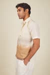 BANANA labs_White Linen Printed Hazy Hand Block Murk Shirt _Online_at_Aza_Fashions