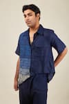 Buy_BANANA labs_Blue Linen Printed Chevron Hand Block Shirt _at_Aza_Fashions