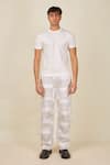 Shop_BANANA labs_White Denim Printed Graded Checkered Hand Block Pant _at_Aza_Fashions