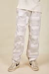 BANANA labs_White Denim Printed Graded Checkered Hand Block Pant _Online_at_Aza_Fashions