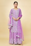 Buy_Priyaa_Purple Chanderi Hand Embroidered Zari Notched Kurta Sharara Set _at_Aza_Fashions