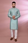 Buy_Arihant Rai Sinha_Sky Blue Kurta Viscose Cotton Embroidered Thread Checkered Set _at_Aza_Fashions