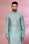 Buy_Arihant Rai Sinha_Sky Blue Kurta Viscose Cotton Embroidered Thread Checkered Set _Online_at_Aza_Fashions