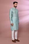 Buy_Arihant Rai Sinha_Sky Blue Kurta Viscose Cotton Embroidered Thread Checkered Set 