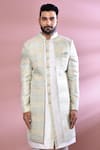 Buy_Arihant Rai Sinha_Off White Kurta Jacquard Silk Woven Leaves Leaf Pattern Nawabi Jacket Set _Online_at_Aza_Fashions