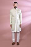 Shop_Arihant Rai Sinha_Off White Kurta Jacquard Silk Woven Leaves Leaf Pattern Nawabi Jacket Set _Online_at_Aza_Fashions